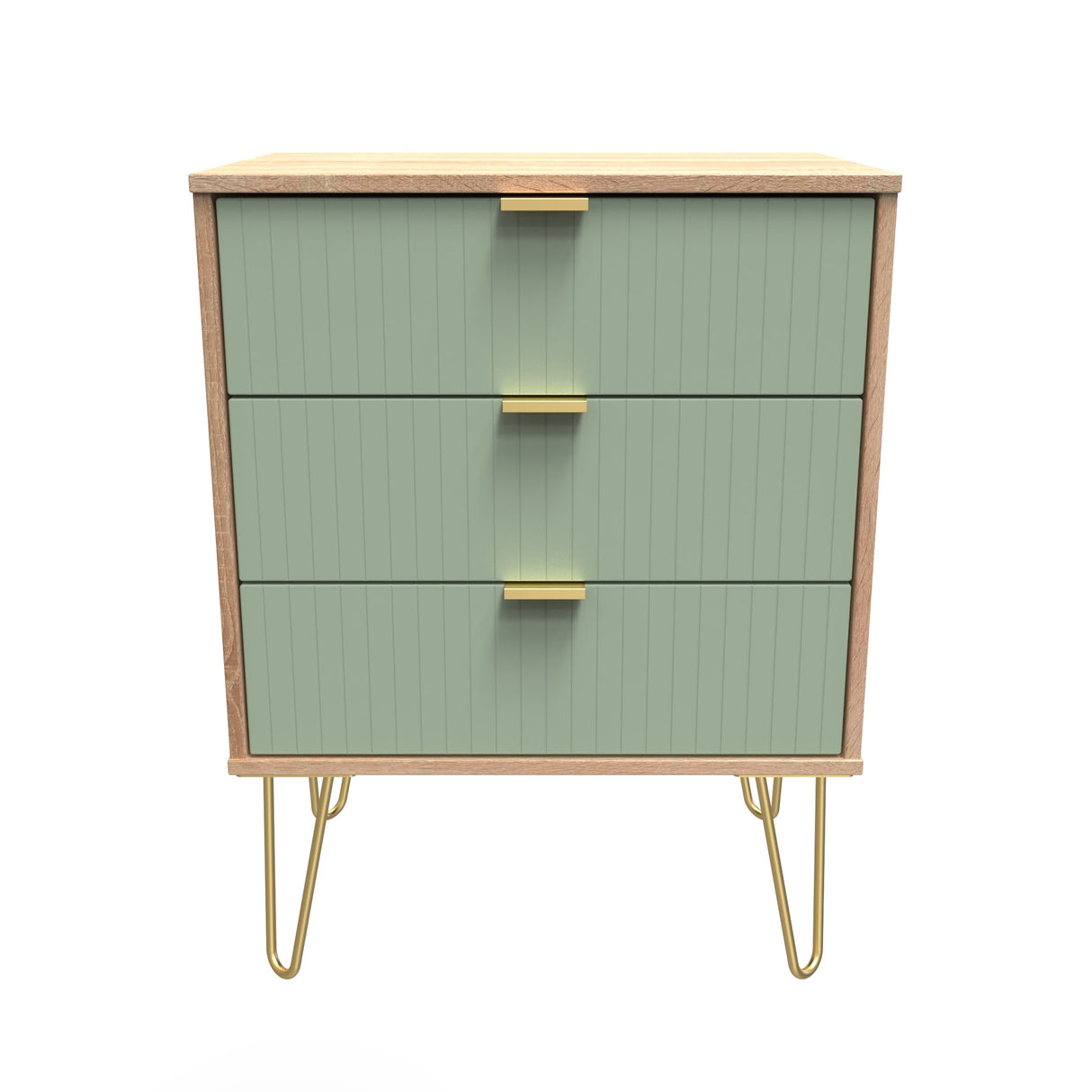 Linear 3 Drawer Midi Chest with Gold Hairpin Legs - Welcome Furniture