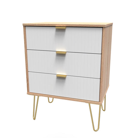 Linear 3 Drawer Midi Chest with Gold Hairpin Legs - Welcome Furniture