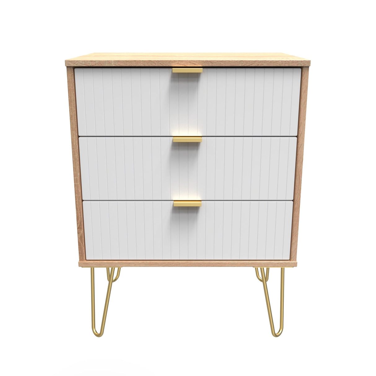 Linear 3 Drawer Midi Chest with Gold Hairpin Legs - Welcome Furniture