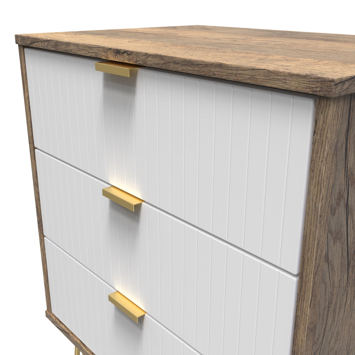 Linear 3 Drawer Midi Chest with Gold Hairpin Legs - Welcome Furniture