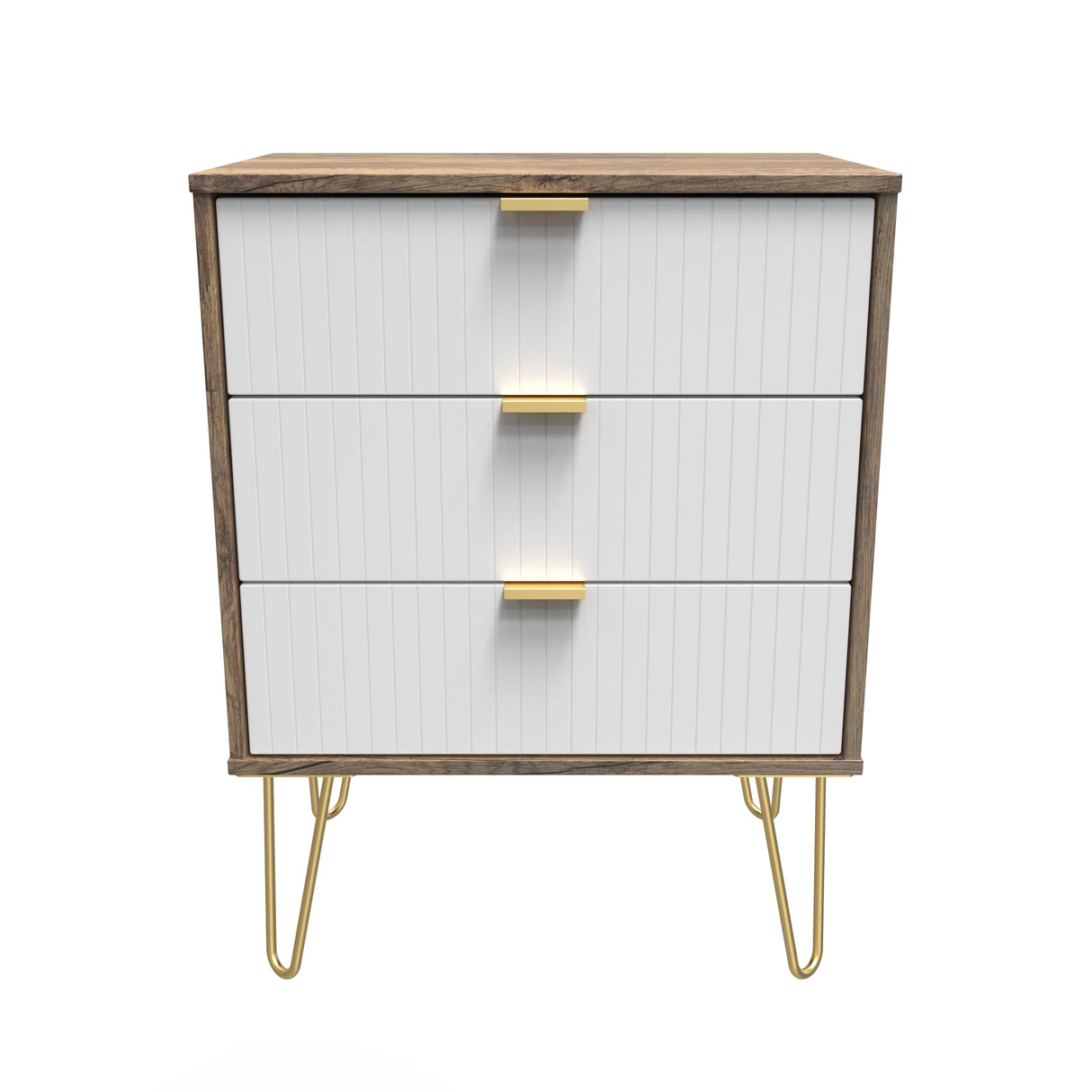 Linear 3 Drawer Midi Chest with Gold Hairpin Legs - Welcome Furniture