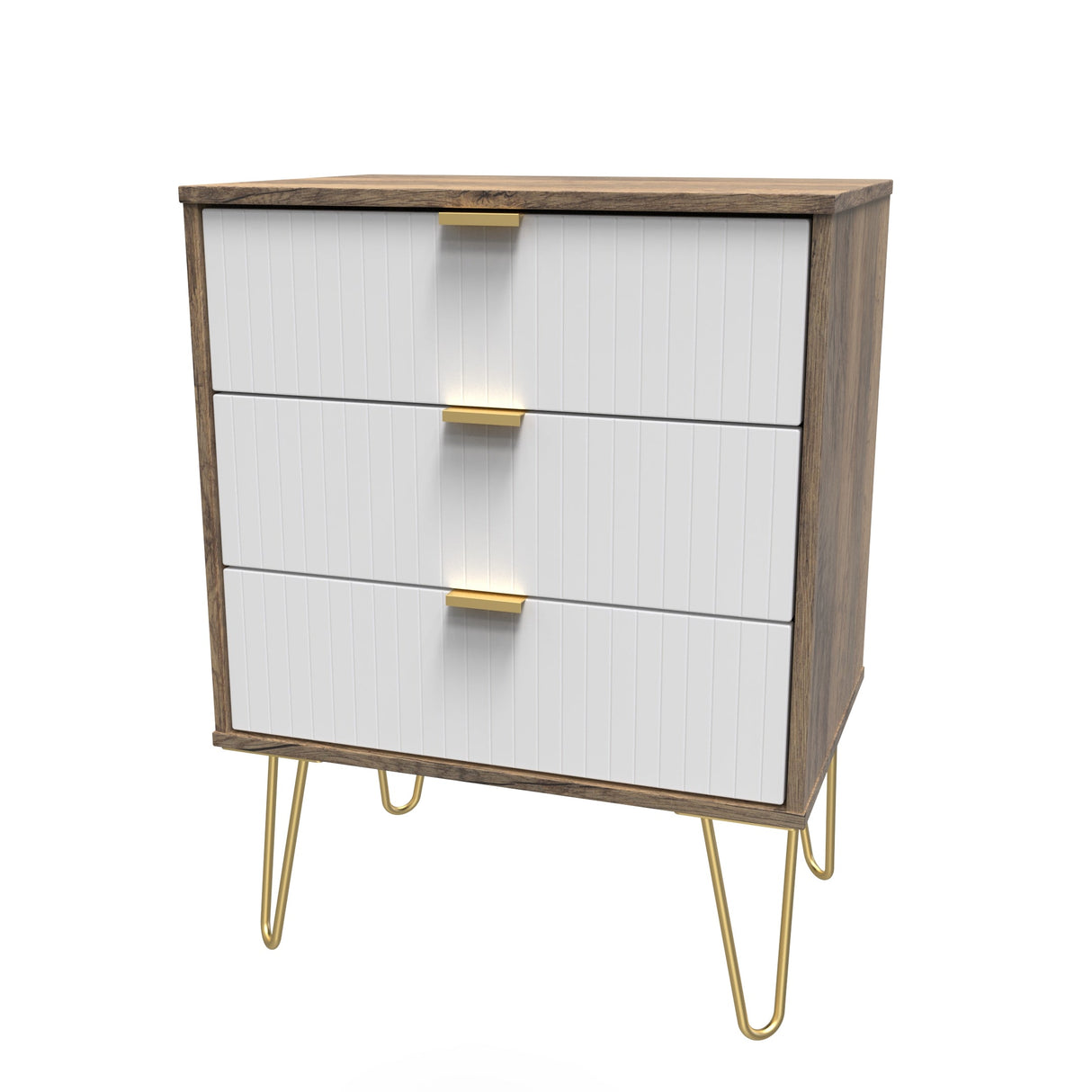 Linear 3 Drawer Midi Chest with Gold Hairpin Legs - Welcome Furniture