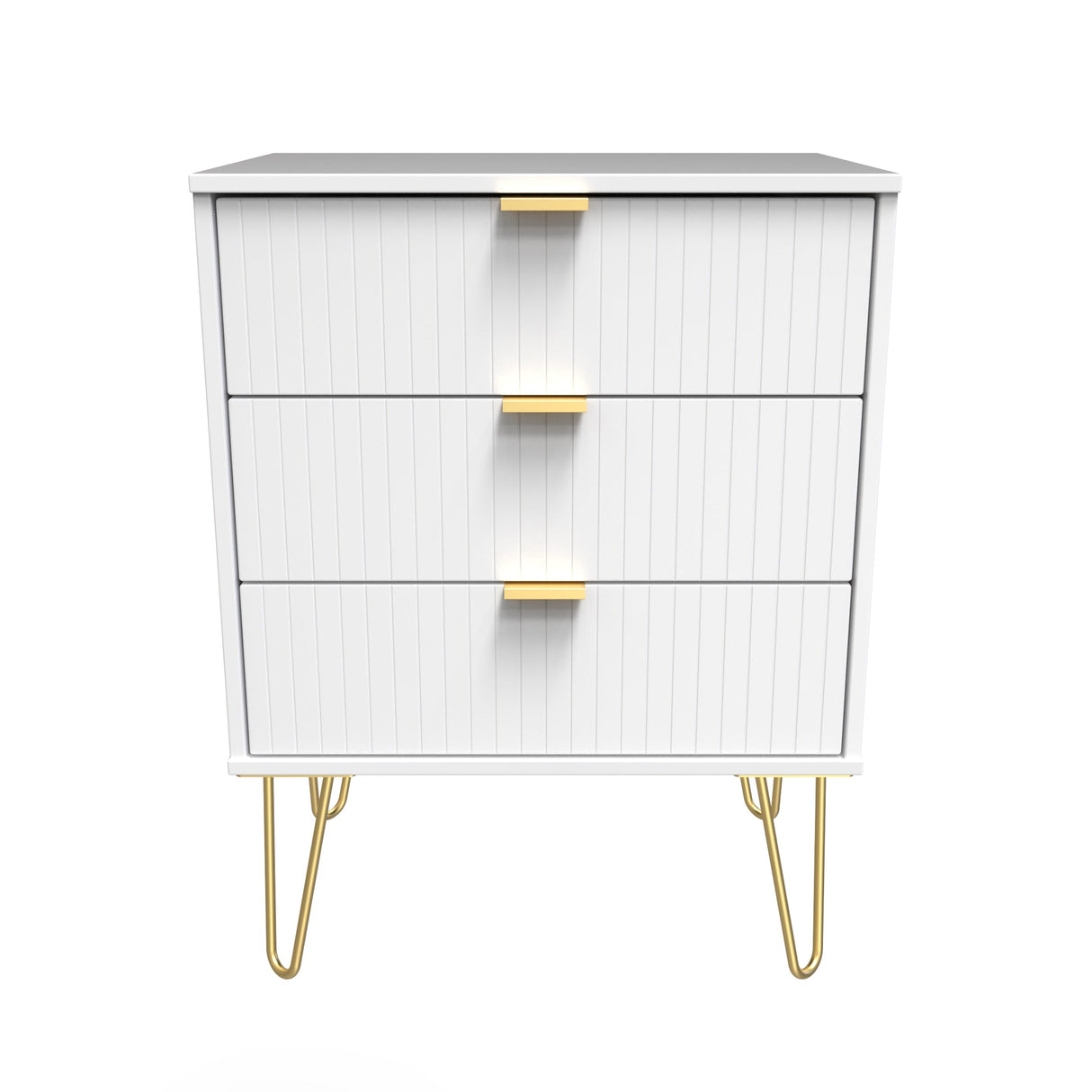Linear 3 Drawer Midi Chest with Gold Hairpin Legs - Welcome Furniture