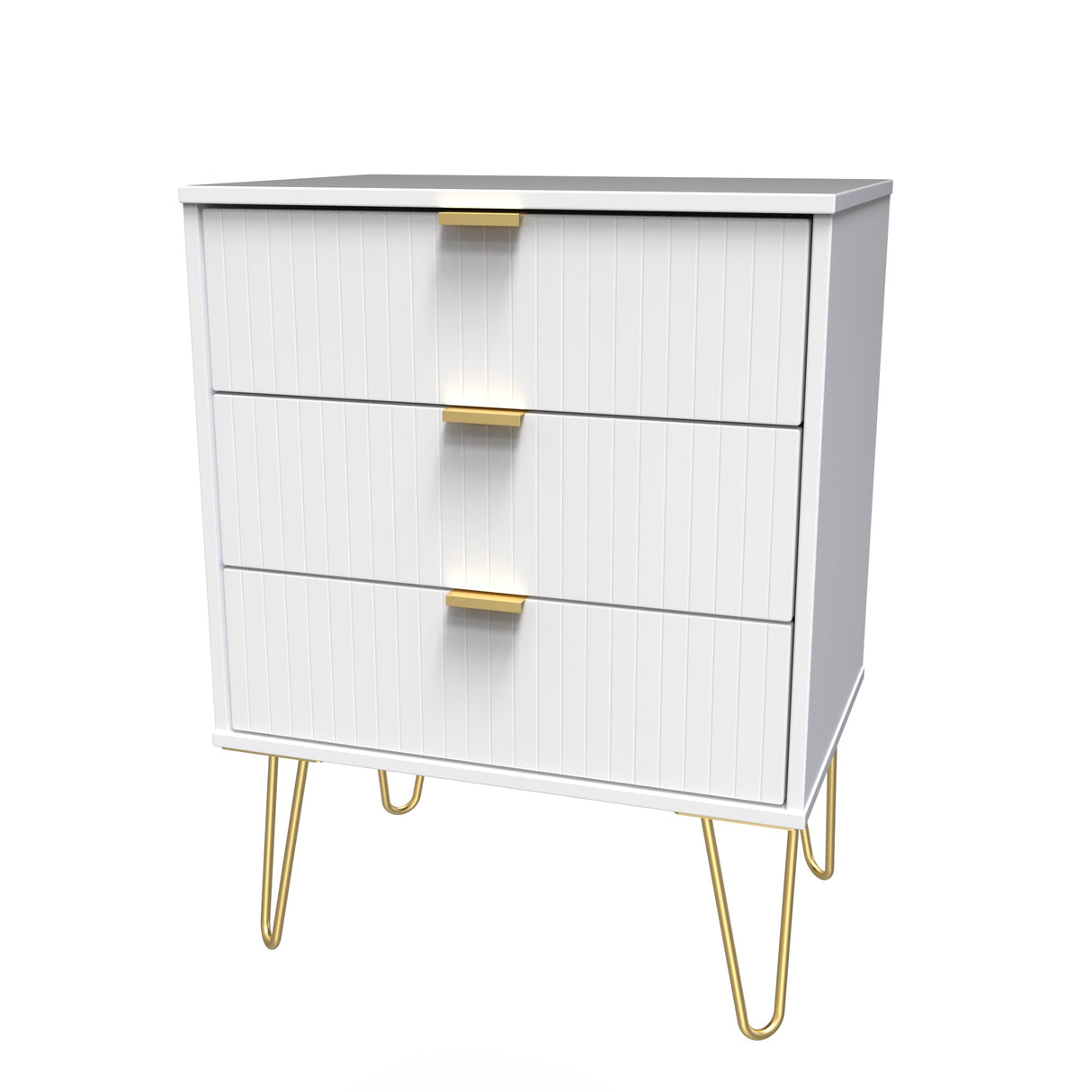 Linear 3 Drawer Midi Chest with Gold Hairpin Legs - Welcome Furniture