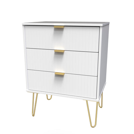 Linear 3 Drawer Midi Chest with Gold Hairpin Legs - Welcome Furniture