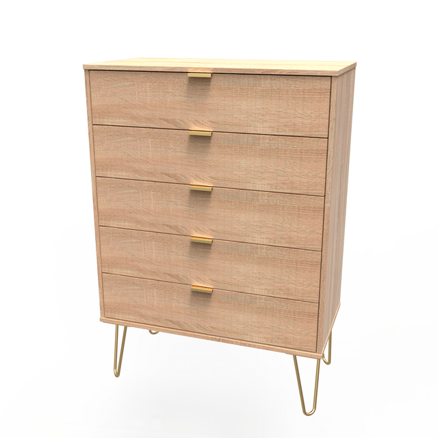 Linear 5 Drawer Chest with Gold Hairpin Legs - Welcome Furniture