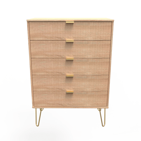 Linear 5 Drawer Chest with Gold Hairpin Legs - Welcome Furniture