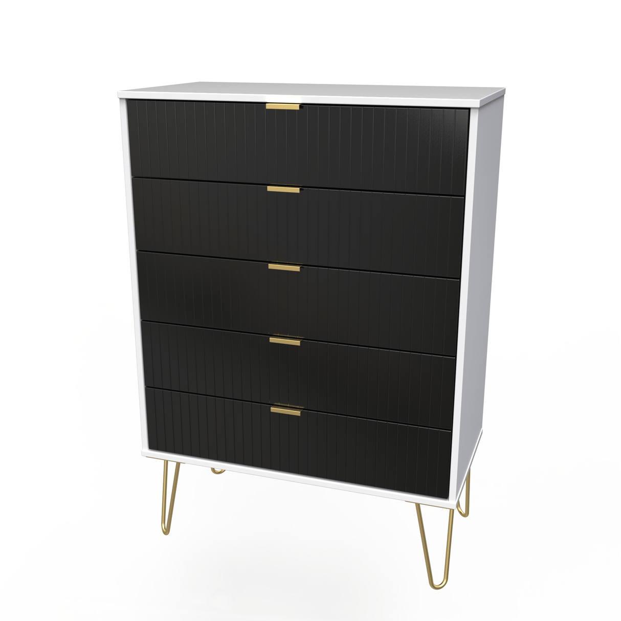 Linear 5 Drawer Chest with Gold Hairpin Legs - Welcome Furniture