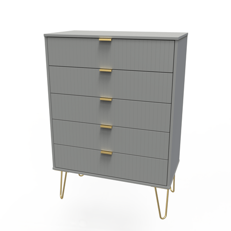 Linear 5 Drawer Chest with Gold Hairpin Legs - Welcome Furniture