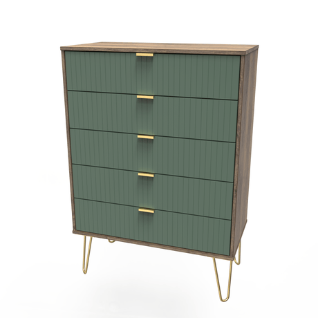 Linear 5 Drawer Chest with Gold Hairpin Legs - Welcome Furniture