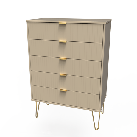 Linear 5 Drawer Chest with Gold Hairpin Legs - Welcome Furniture