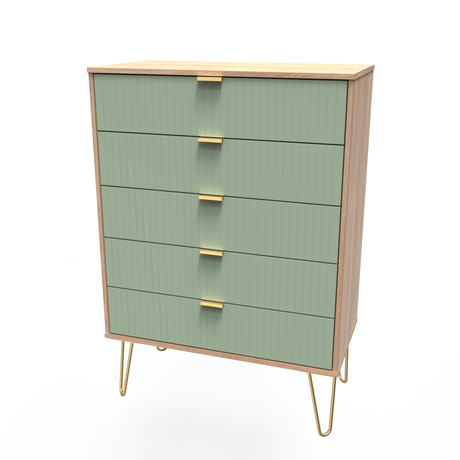 Linear 5 Drawer Chest with Gold Hairpin Legs - Welcome Furniture