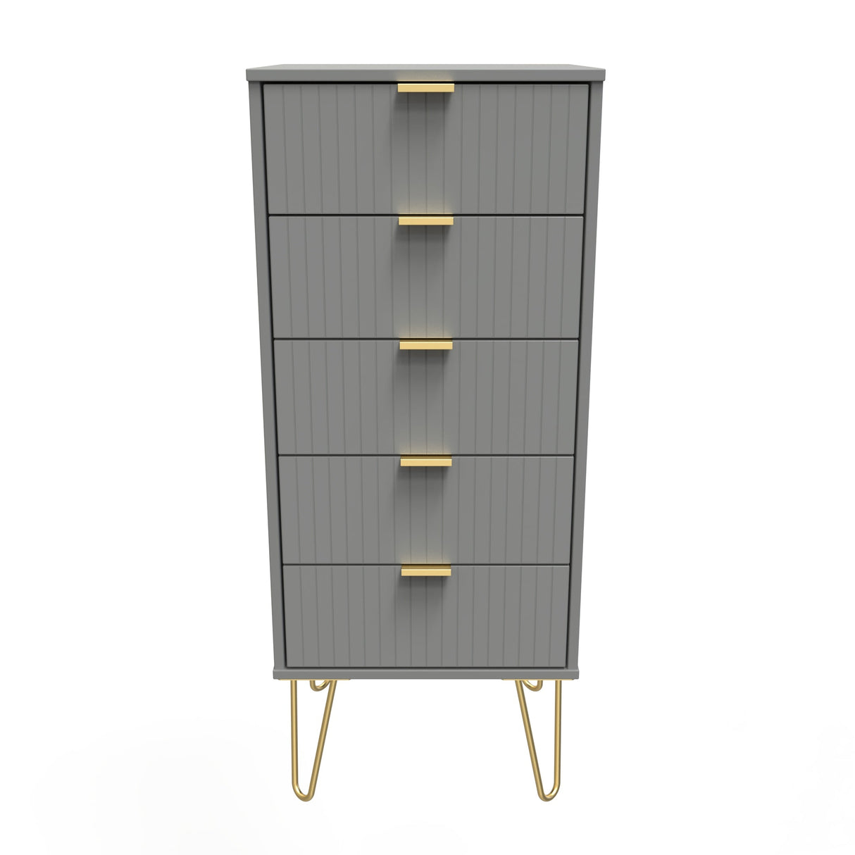 Linear 5 Drawer Narrow Chest with Gold Hairpin Legs - Welcome Furniture