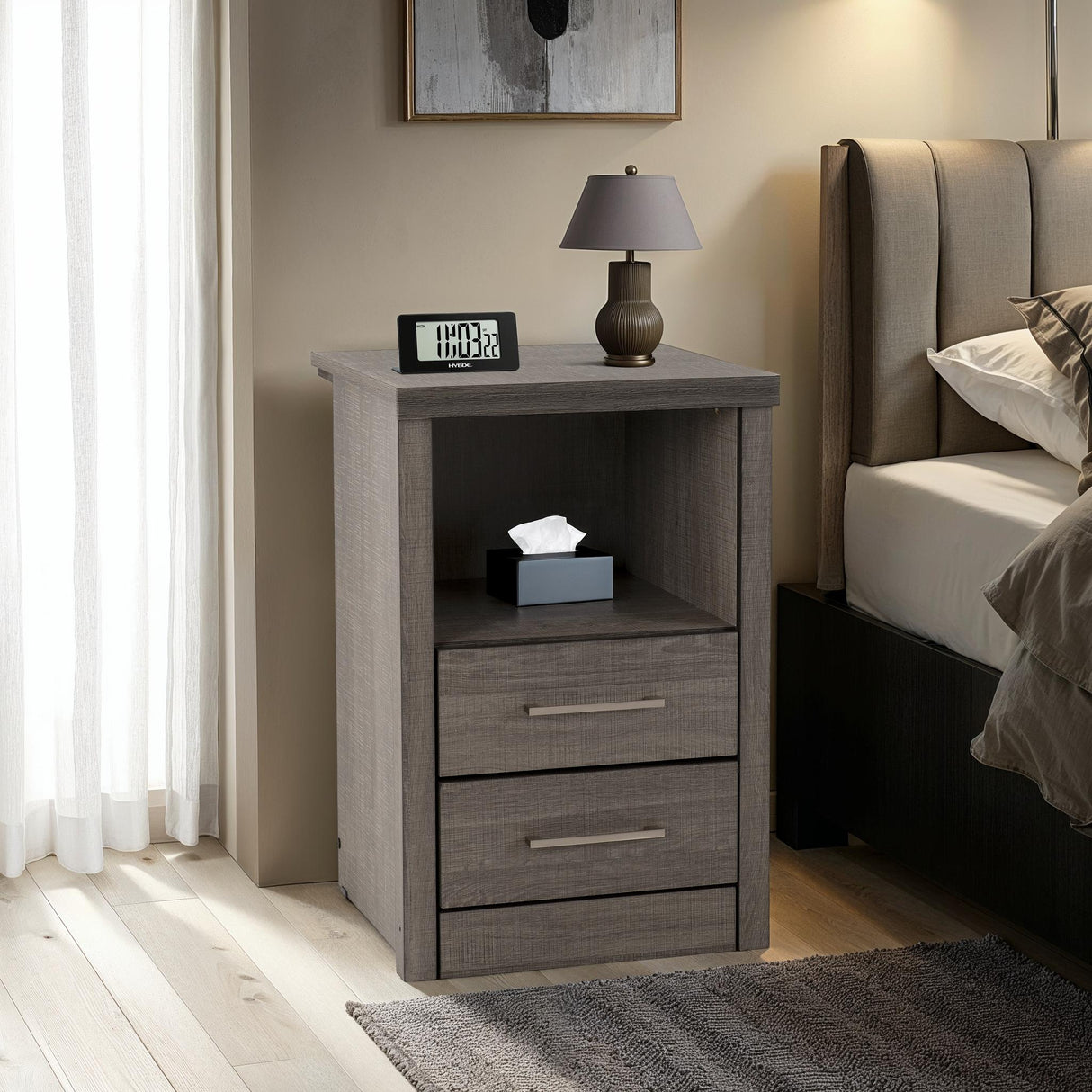 Lisbon 2 Drawer 1 Shelf Bedside Table - Seconique