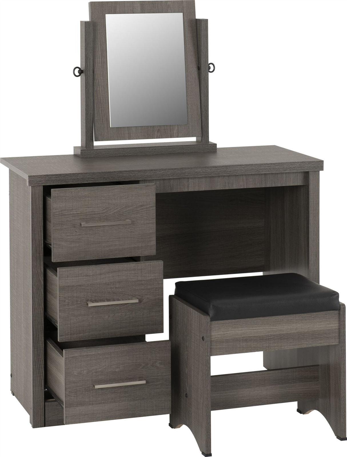 Lisbon 3 Drawer Dressing Table and Stool with Mirror - Seconique