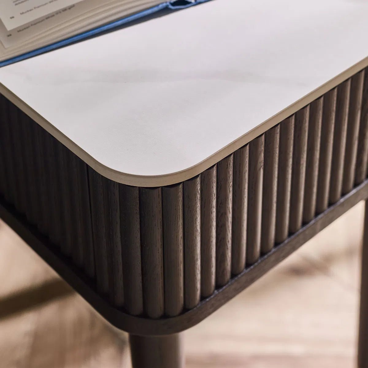 Louis 1 Drawer Fluted Stone Top Lamp Table - Julian Bowen