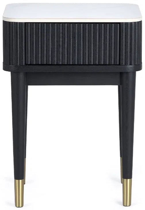 Louis 1 Drawer Fluted Stone Top Lamp Table - Julian Bowen