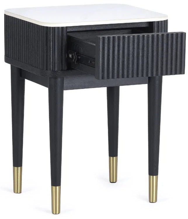 Louis 1 Drawer Fluted Stone Top Lamp Table - Julian Bowen