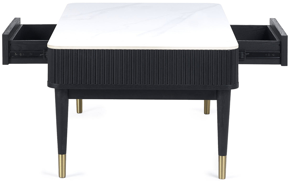 Louis 2 Drawer Fluted Stone Top Coffee Table - Julian Bowen