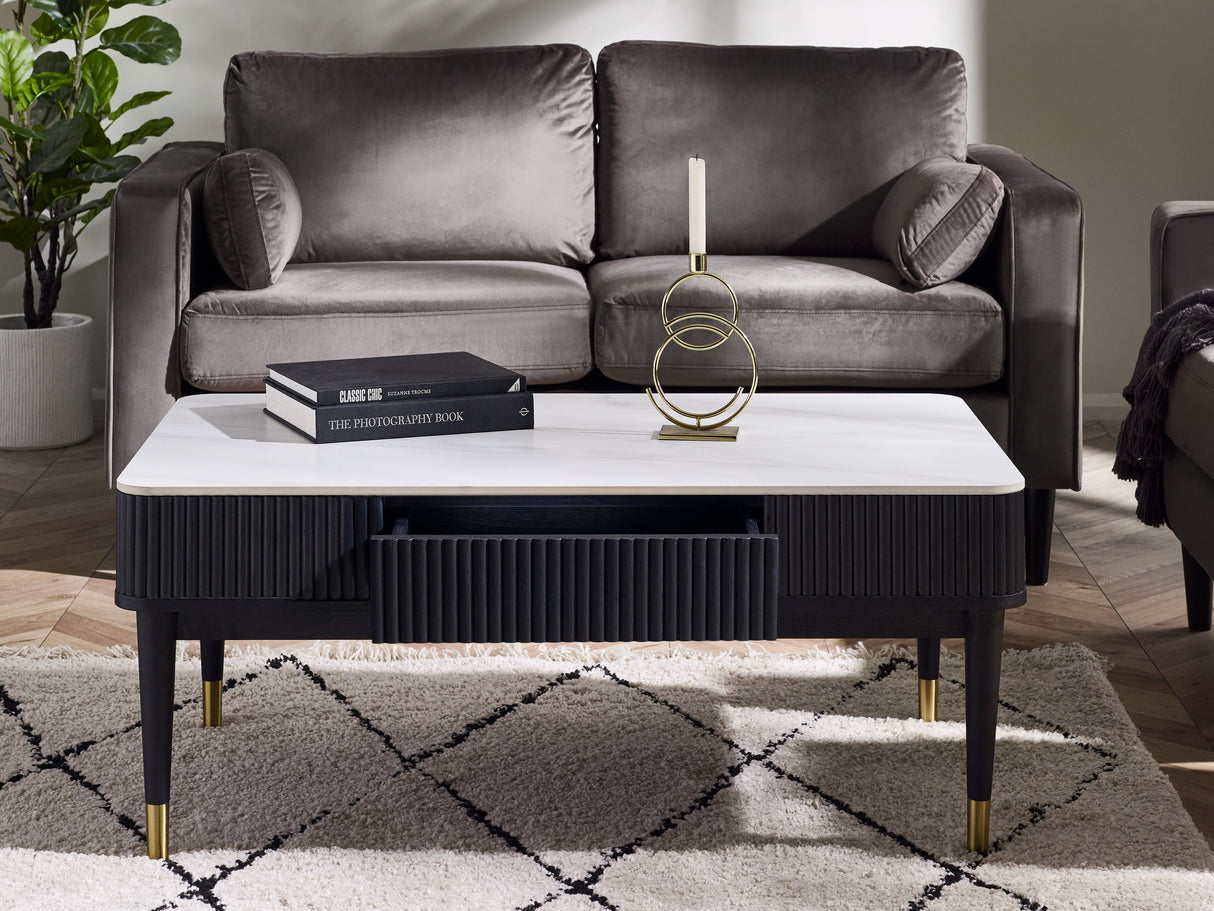 Louis 2 Drawer Fluted Stone Top Coffee Table - Julian Bowen