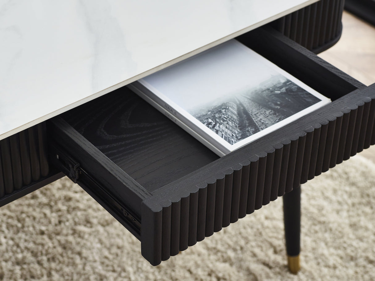 Louis 2 Drawer Fluted Stone Top Coffee Table - Julian Bowen