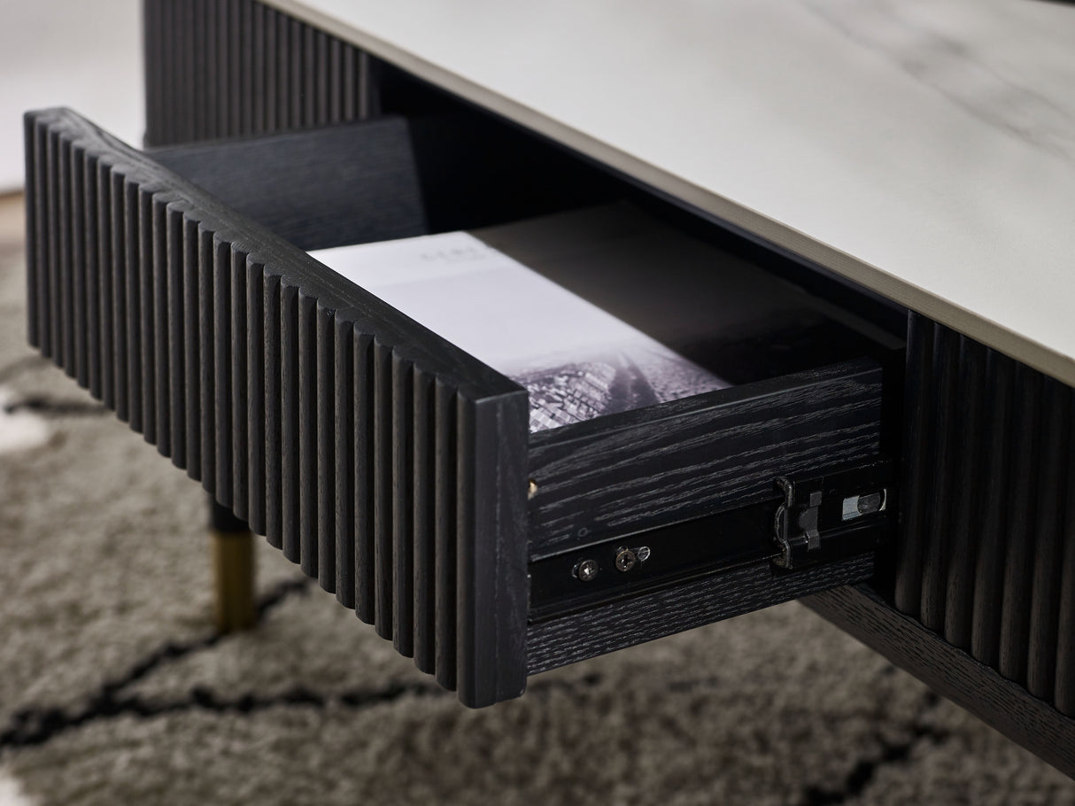 Louis 2 Drawer Fluted Stone Top Coffee Table - Julian Bowen