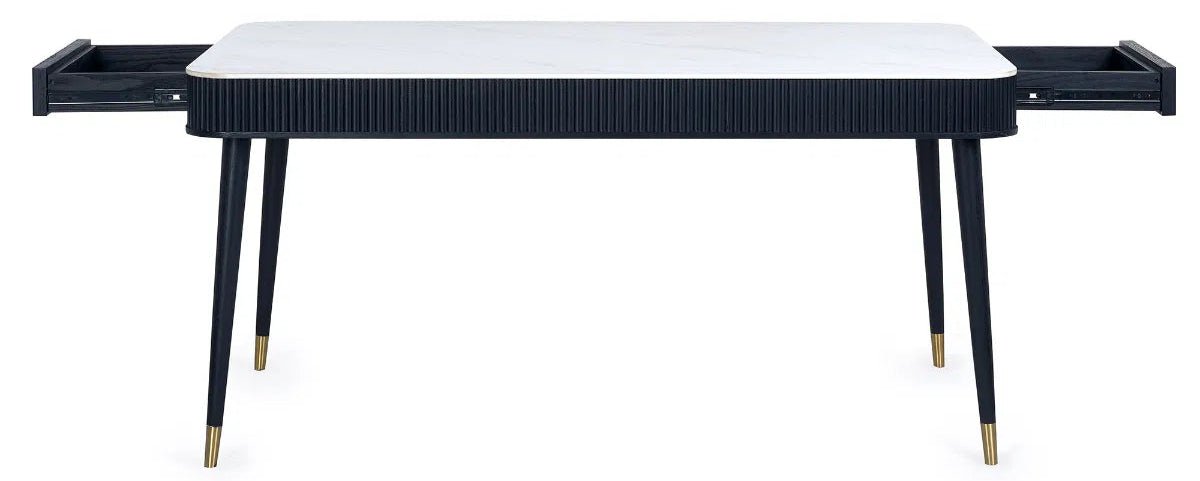 Louis Fluted Stone Top Dining Table with Drawers - Julian Bowen