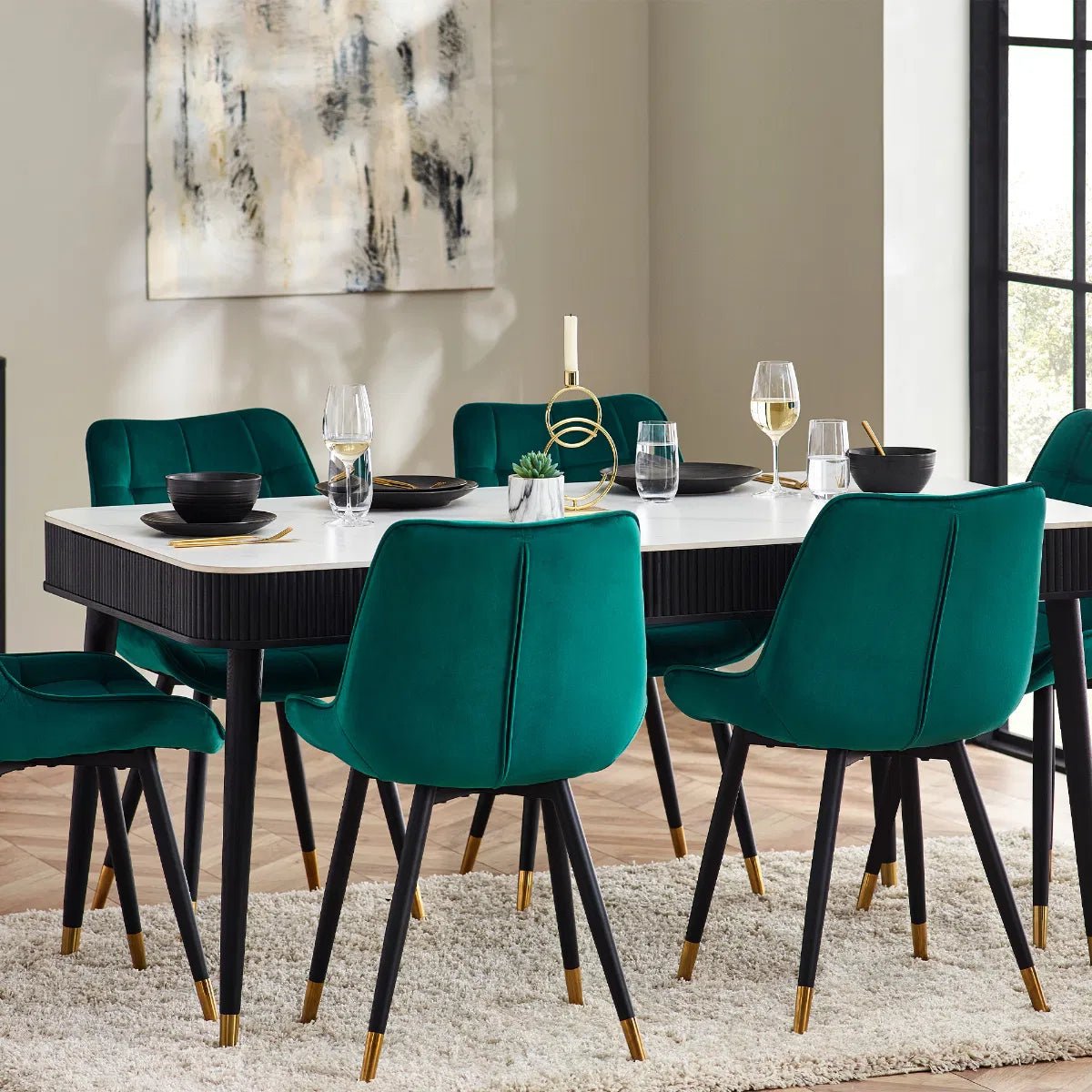 Louis Fluted Stone Top Dining Table with Drawers - Julian Bowen