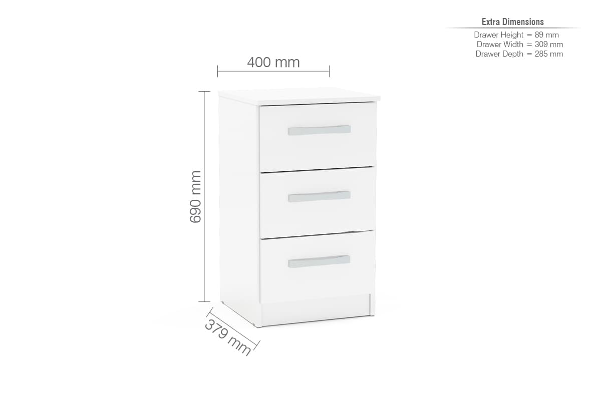 Lynx 3 Drawer Bedside Chest - Birlea
