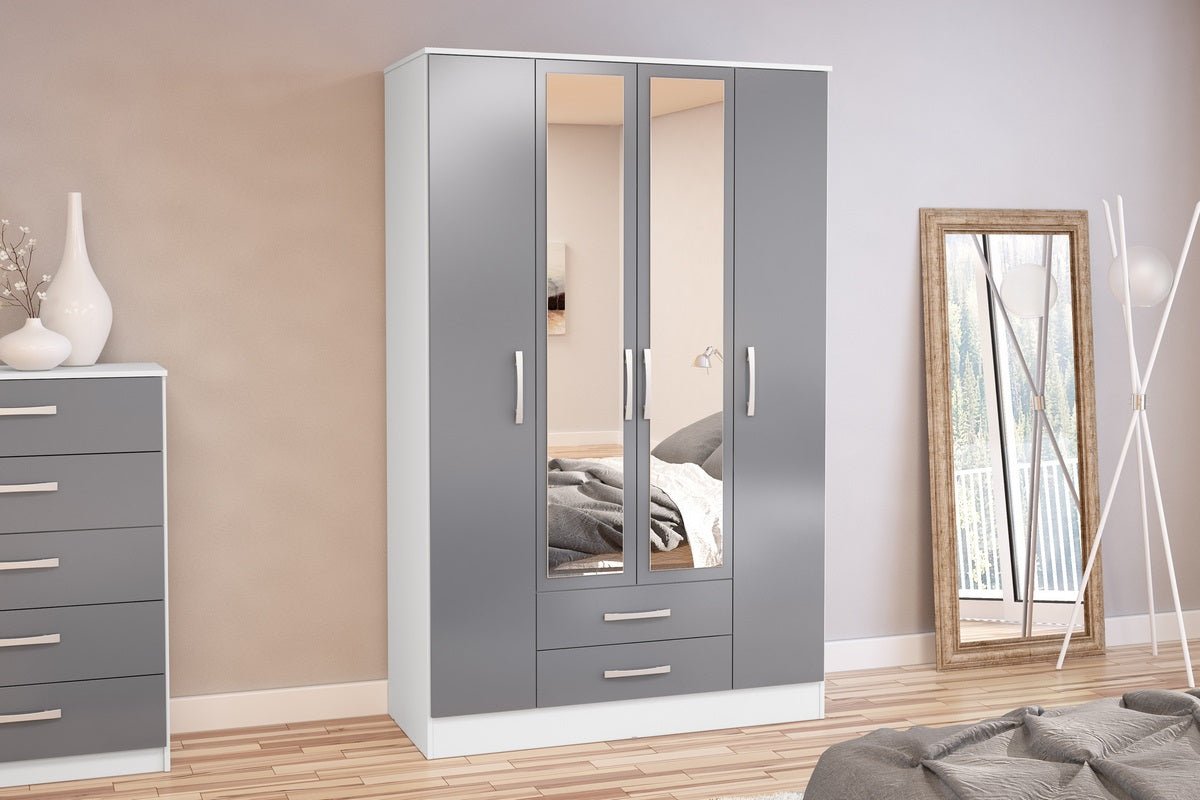 Lynx 4 Door 2 Drawer Mirrored Wardrobe - Birlea