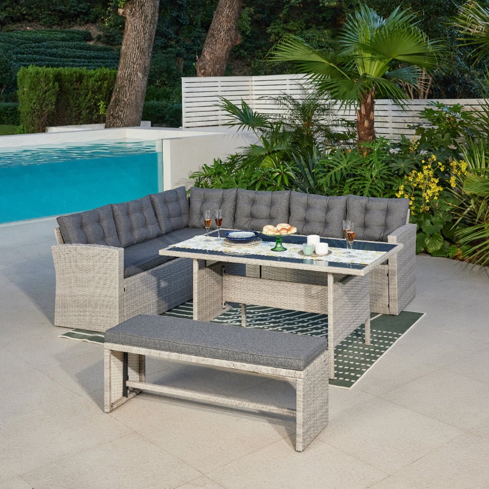 Madeira Rattan 4 Piece Garden Dining Set with Corner Sofa - TGC