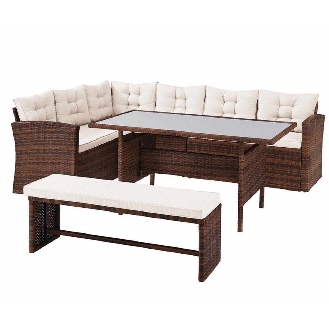 Madeira Rattan 4 Piece Garden Dining Set with Corner Sofa - TGC