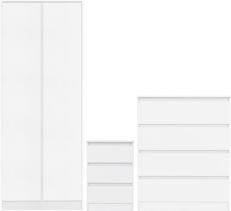 Malvern 3 Piece Bedroom Set With 2 Door Double Wardrobe - Seconique