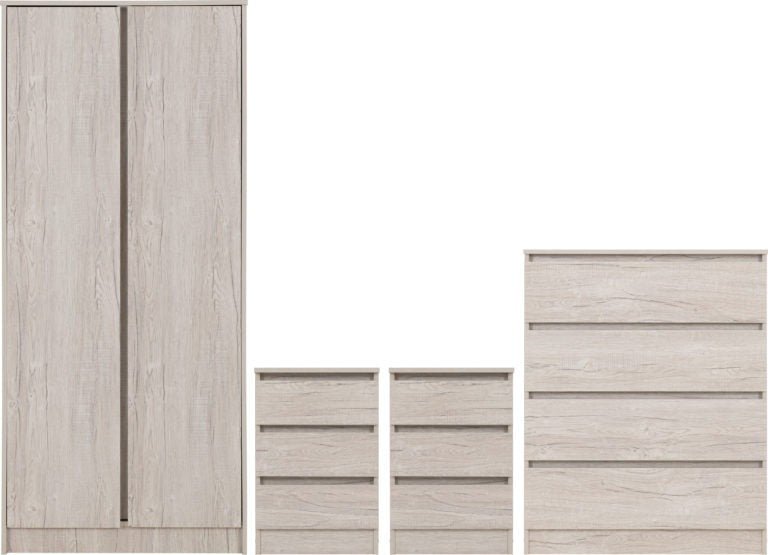 Malvern 4 Piece Bedroom Set With 2 Door Double Wardrobe - Seconique