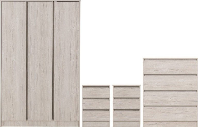 Malvern 4 Piece Bedroom Set with 3 Door Wardrobe - Seconique