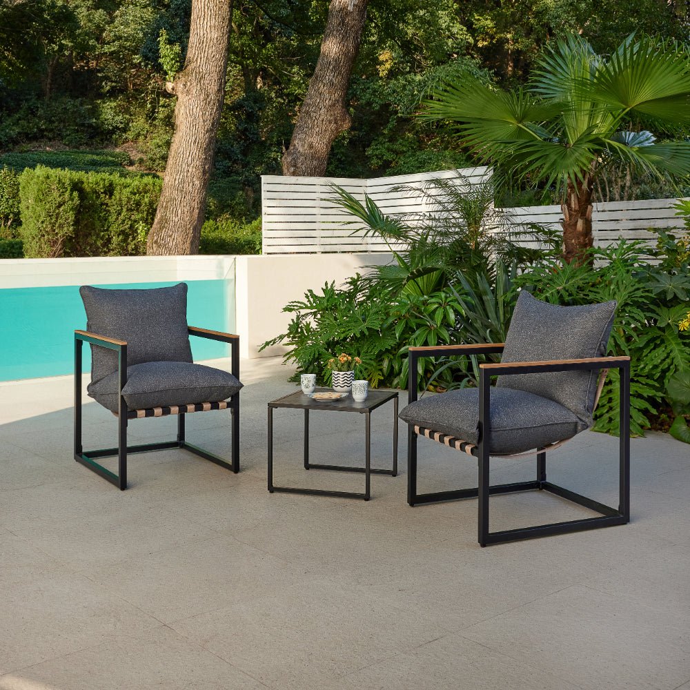 Marbella 3 Piece Black Balcony Garden Set - TGC