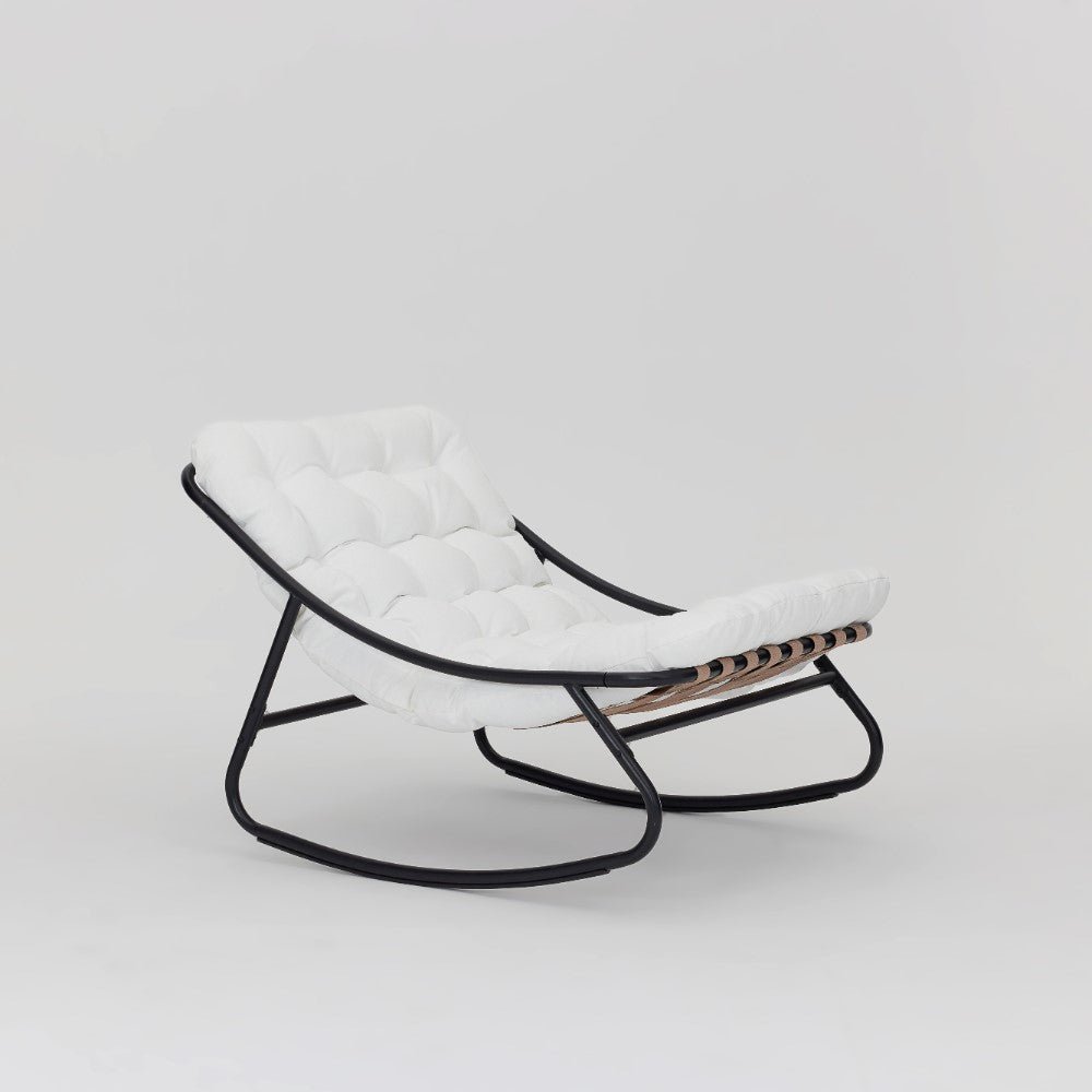 Marbella Black Rocking Garden Chair with Ivory Cushions - TGC