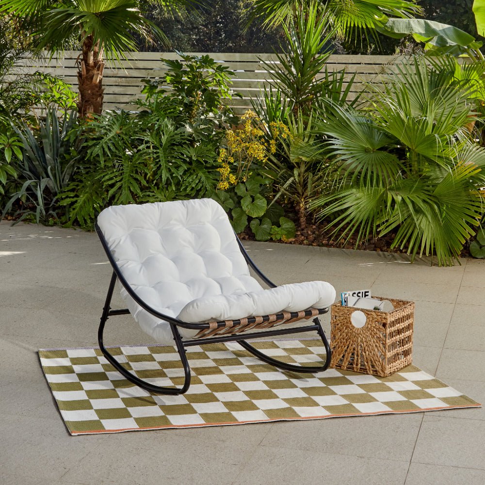 Marbella Black Rocking Garden Chair with Ivory Cushions - TGC