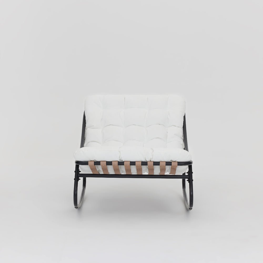 Marbella Black Rocking Garden Chair with Ivory Cushions - TGC