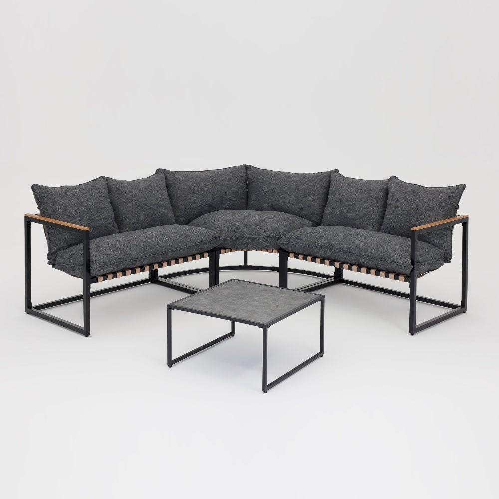 Marbella Corner Garden Sofa with Ivory Cushions and Table - TGC