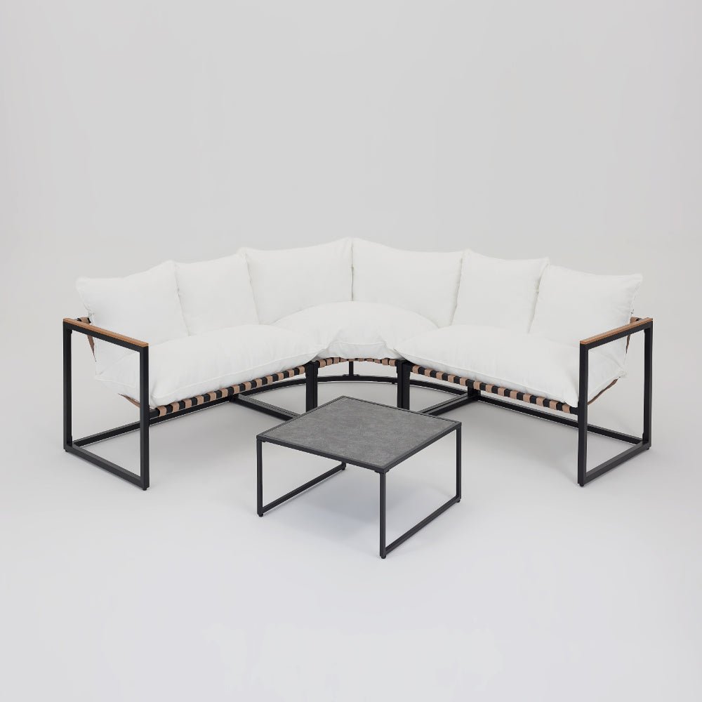 Marbella Corner Garden Sofa with Ivory Cushions and Table - TGC