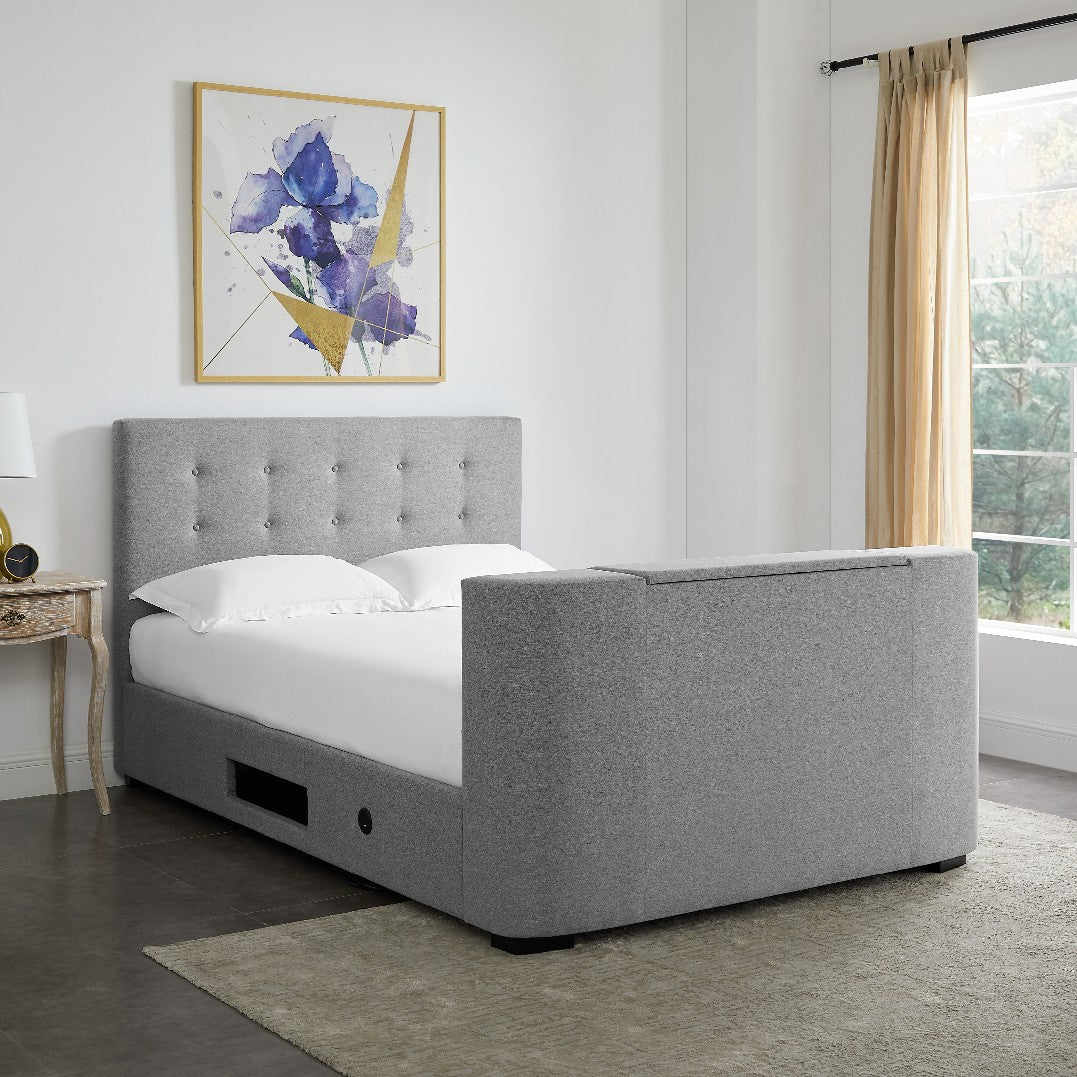 Mayfair Grey Fabric TV Bed Frame (5' King Size) - LPD