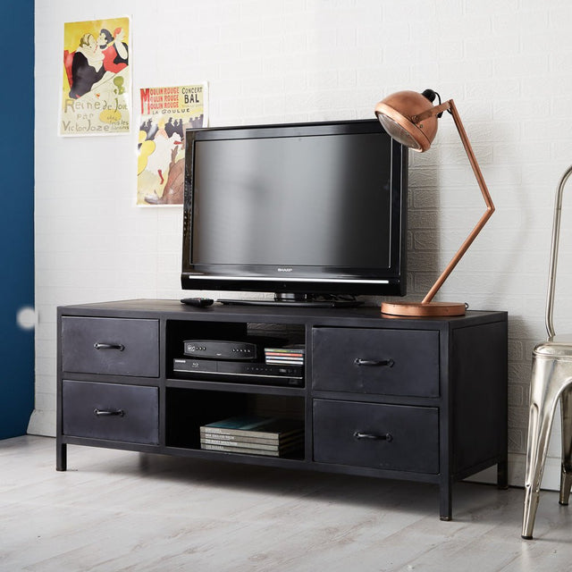 Metalica Industrial Iron 4 Drawer TV Cabinet - Indian Hub