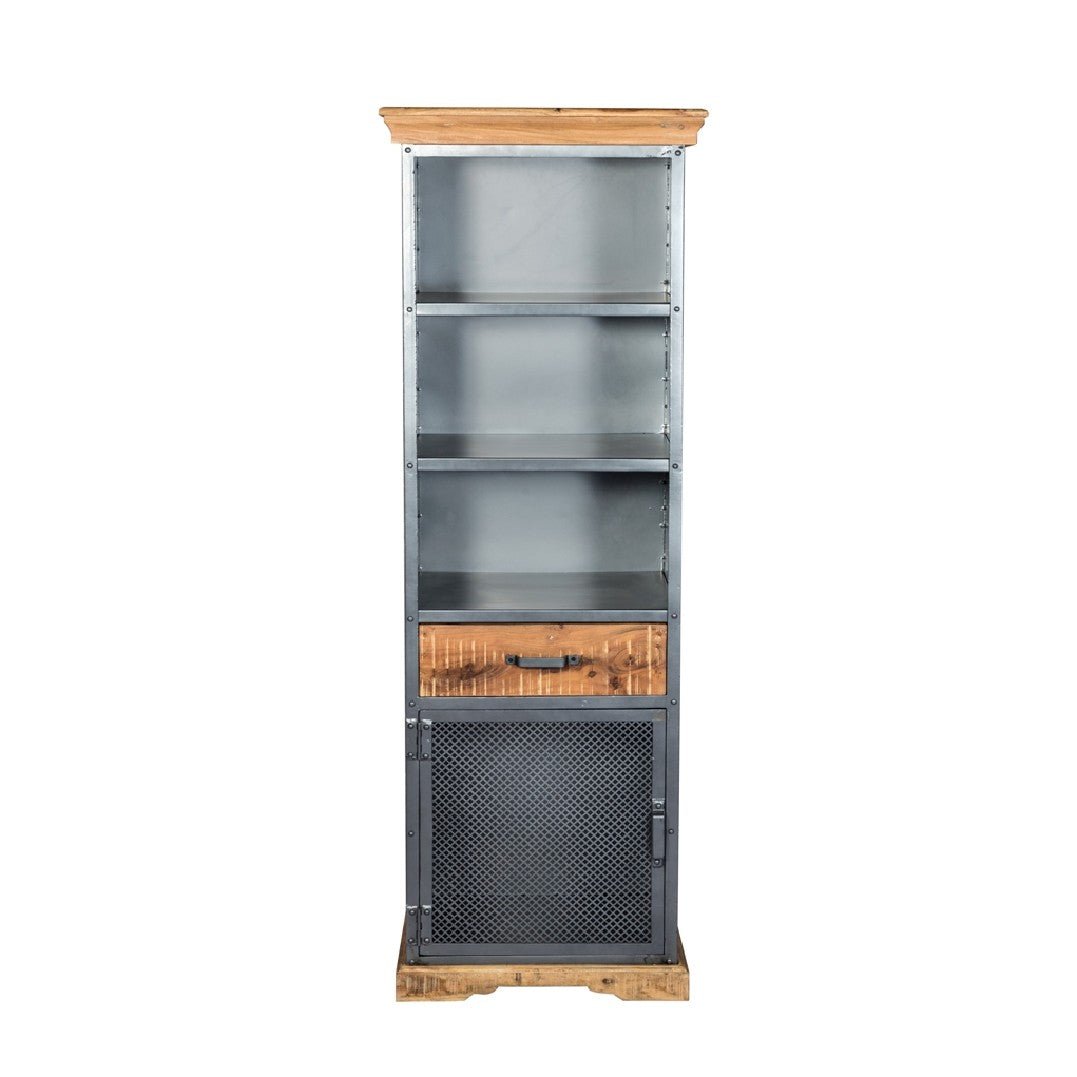 Metropolis Industrial 1 Door 1 Drawer Narrow Bookcase - Indian Hub
