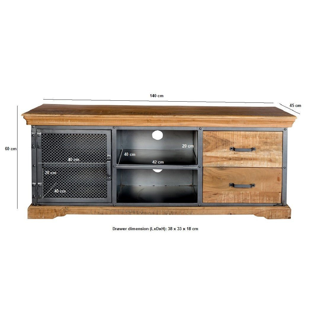 Metropolis Industrial 1 Door 2 Drawer TV Unit - Indian Hub