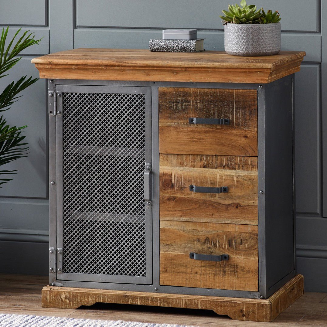 Metropolis Industrial 1 Door 3 Drawer Sideboard - Indian Hub