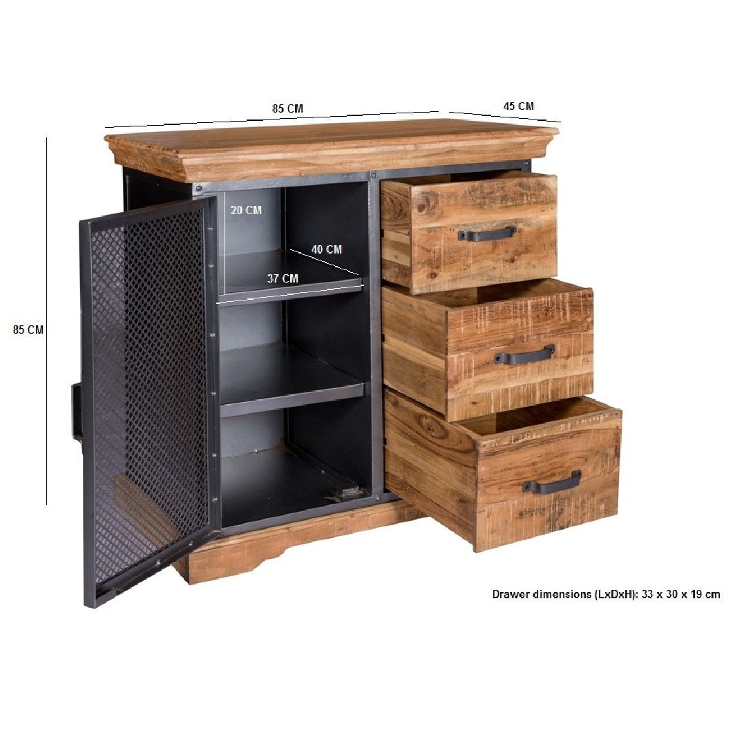 Metropolis Industrial 1 Door 3 Drawer Sideboard - Indian Hub