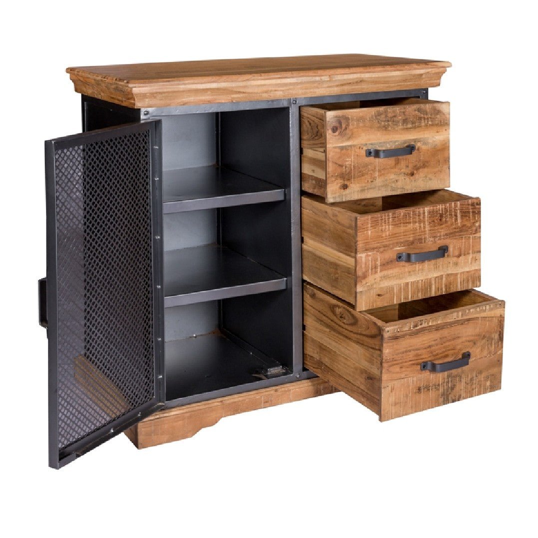 Metropolis Industrial 1 Door 3 Drawer Sideboard - Indian Hub