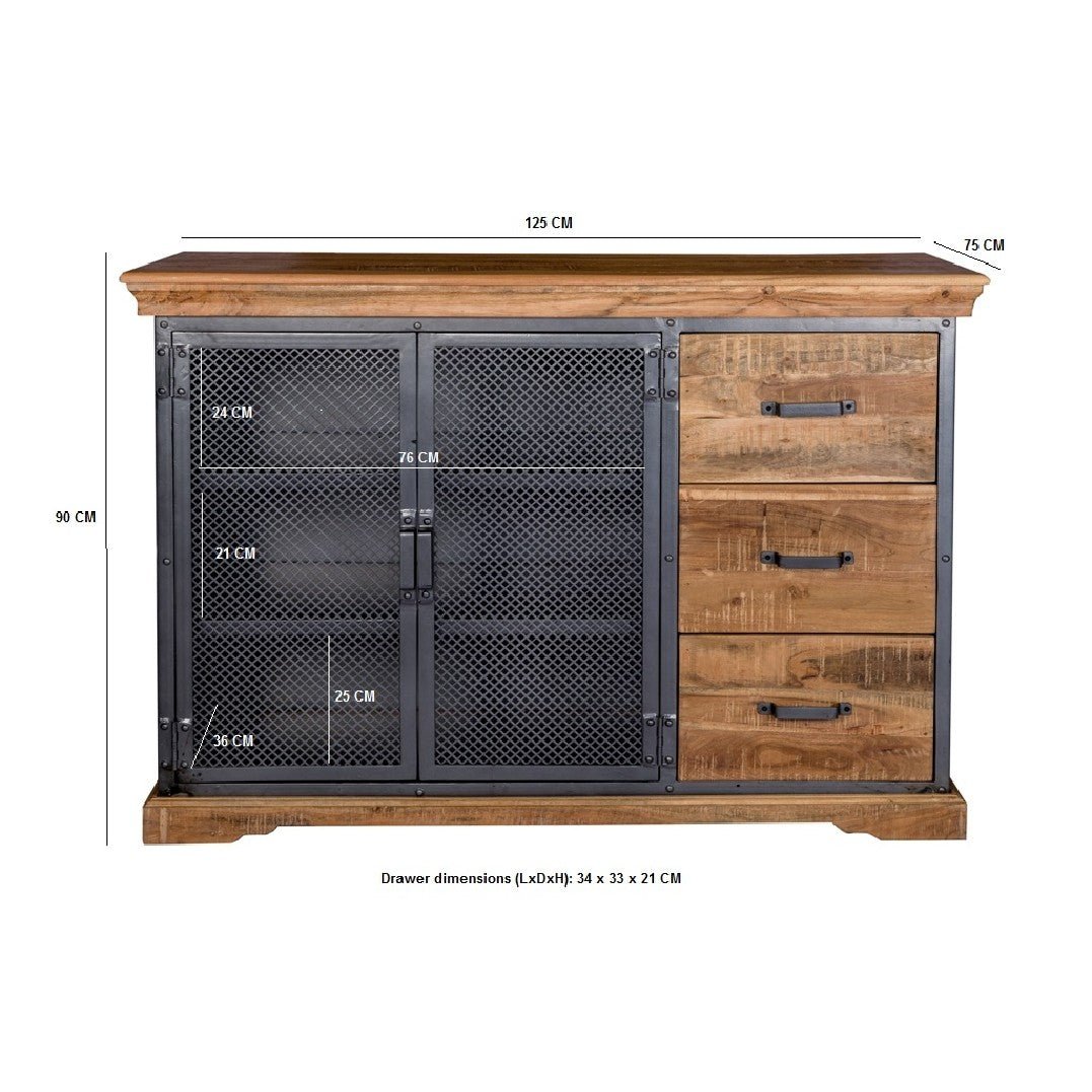 Metropolis Industrial 2 Door 3 Drawer Sideboard - Indian Hub