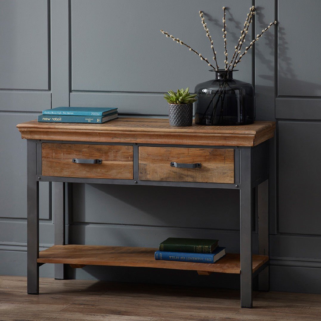 Metropolis Industrial 2 Drawer Console Table - Indian Hub